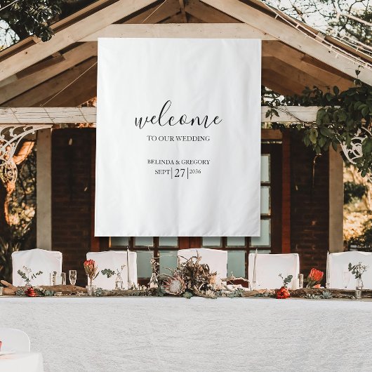 Classy Script Welcome To Our Wedding Fabric Sign タペストリー