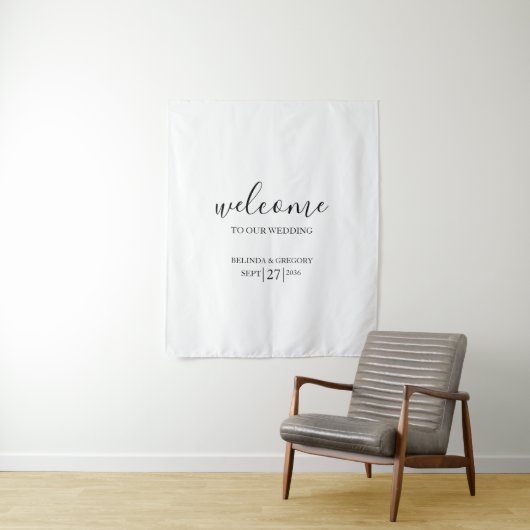 Classy Script Welcome To Our Wedding Fabric Sign  タペストリー (インサイチュ)