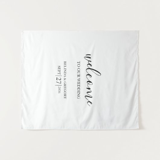 Classy Script Welcome To Our Wedding Fabric Sign タペストリー (正面(横))
