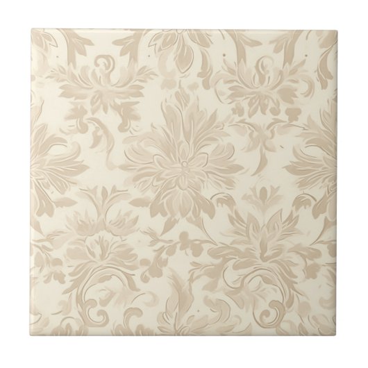 Classy Simple Floral Damask Soft Beige タイル (正面)