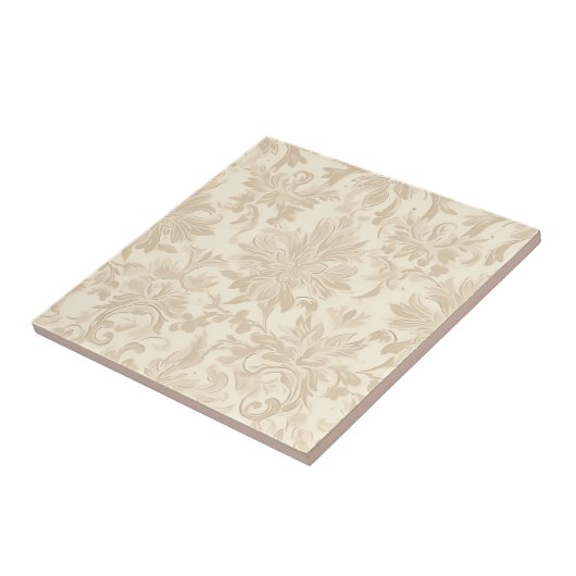 Classy Simple Floral Damask Soft Beige タイル (側面)