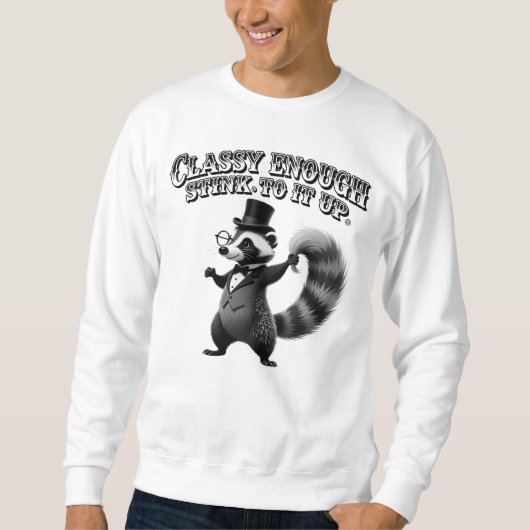 Classy Skunk in Top Hat Funny Black and White スウェットシャツ (正面)