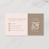 Classy Soft Neutral Beige Script QR Code 名刺 (裏面)