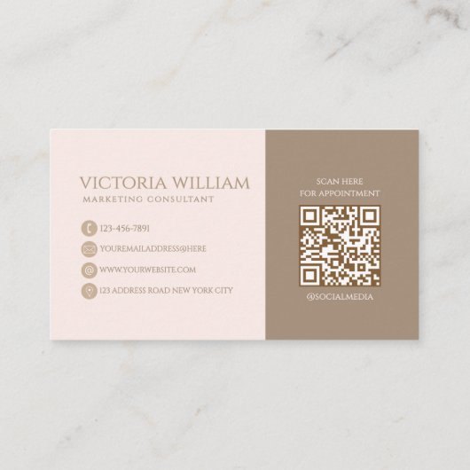 Classy Soft Neutral Beige Script QR Code 名刺 (裏面)