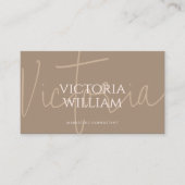 Classy Soft Neutral Beige Script QR Code 名刺 (正面)