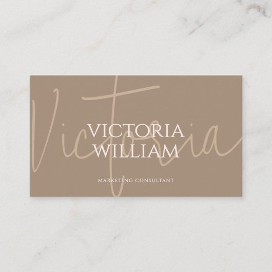 Classy Soft Neutral Beige Script QR Code 名刺 (正面)