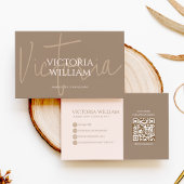 Classy Soft Neutral Beige Script QR Code 名刺