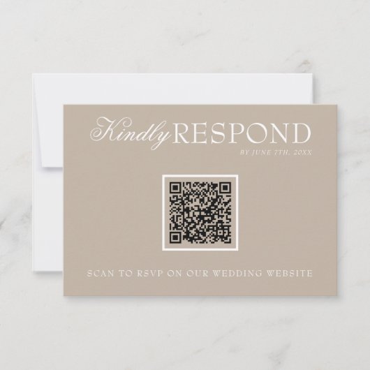 Classy Soft Taupe Old Money QR Fancy Code Wedding 出欠カード (正面)