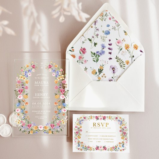 Classy Spring Floral Monogram Wedding アクリル招待状