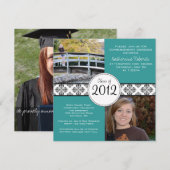 Classy Square卒業発表-ティール（緑がかった色） 招待状 (正面/裏面)