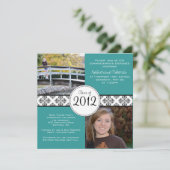 Classy Square卒業発表-ティール（緑がかった色） 招待状 (スタンド正面)