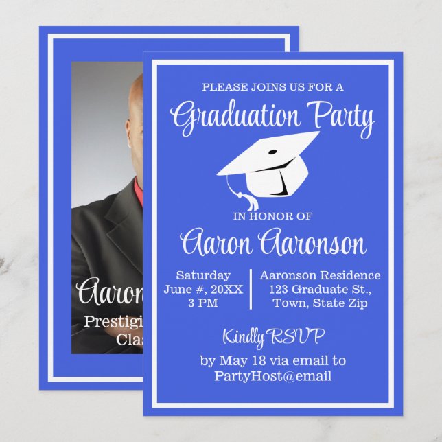 Classy Stylish Blue and White Graduation Photo  (正面/裏面)