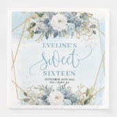 Classy Sweet Sixteen Blue and Gold Greenery Napkin (正面)