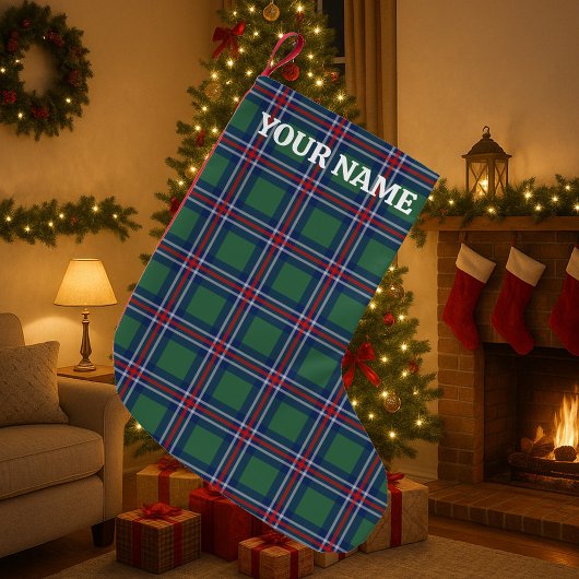 Classy tartan plaid pattern personalized スモールクリスマスストッキング