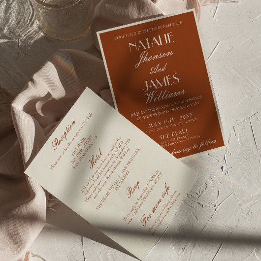 Classy Terracotta Burnt Orange All  In One Wedding 招待状