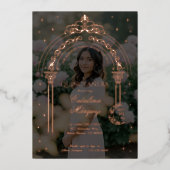 Classy Tiara Celestial Moon Star Photo Quinceañera 箔招待状 (正面)