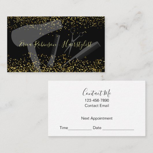 Classy Trendy Hairstylist Glitzy Appointment Cards 名刺 (正面/裏面)