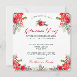 Classy Watercolor Floral Christmas Party  招待状