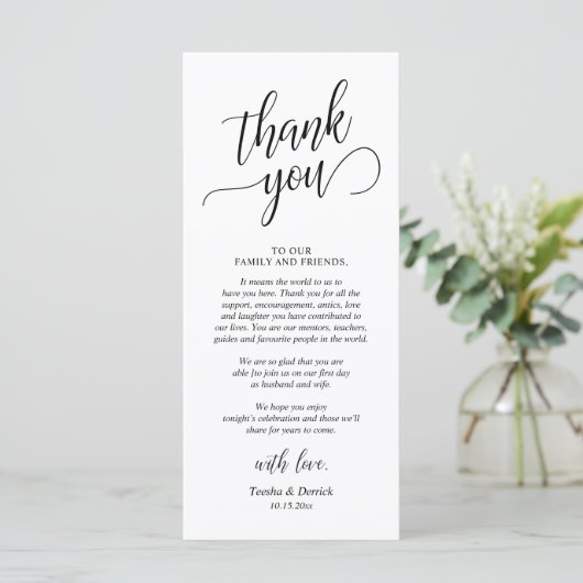 Classy Wedding Dinner Place Setting Thank You Card プログラム (スタンド正面)