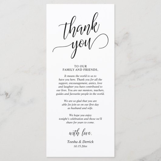 Classy Wedding Dinner Place Setting Thank You Card プログラム (正面)