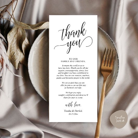 Classy Wedding Dinner Place Setting Thank You Card プログラム