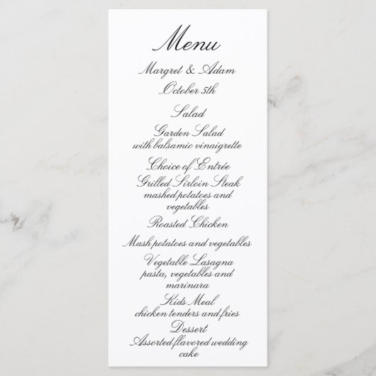Classy Wedding Menu メニュー (正面)