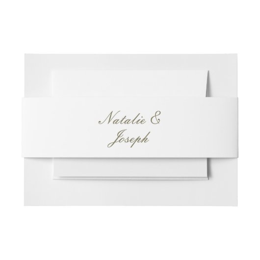 Classy White Olive Green Old Money Fancy Wedding 招待状ベリーバンド (正面例)
