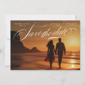 Classy White Script 結婚 Photo's セーブザデート (正面)