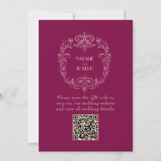 Classy Wine Beige Old Money Luxury QR Code Wedding 招待状 (裏面)