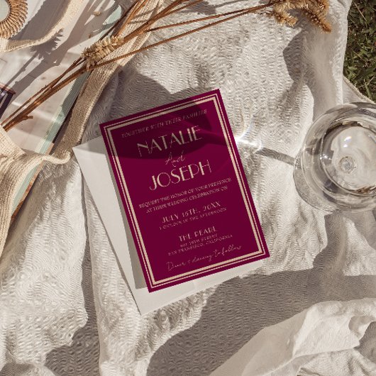 Classy Wine Dusty Rose Old Money Retro Wedding 招待状
