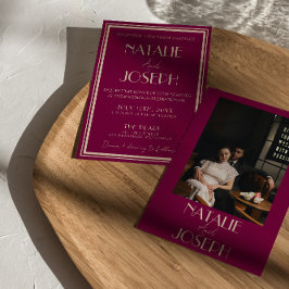 Classy Wine Old Money Luxury Retro Photo Wedding 招待状