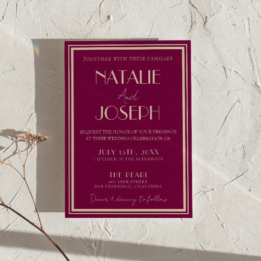 Classy Wine Old Money Retro Photo QR Code Wedding 招待状