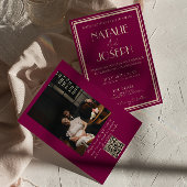 Classy Wine Old Money Retro Photo QR Code Wedding 招待状
