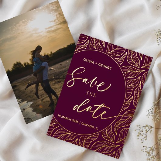 Clasy モダンエレガント離れPhoto日付の保存 箔招待状