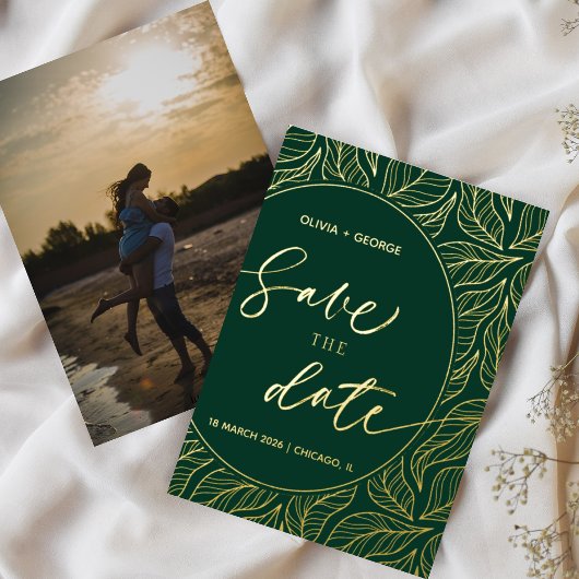 Clasy モダンエレガント離れPhoto日付の保存 箔招待状