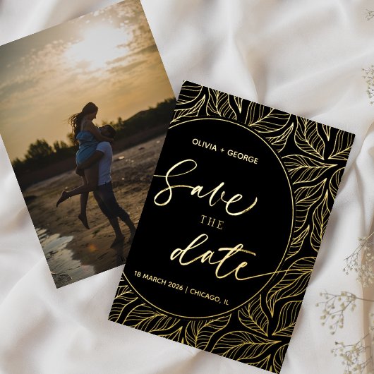 Clasy モダンエレガント離れPhoto日付の保存 箔招待状