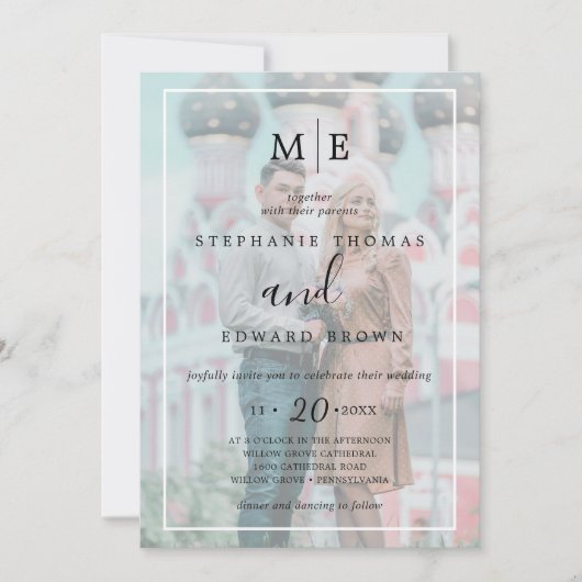 Clasy Black & White Vellumエフェクト写真結婚の種類 招待状 (正面)