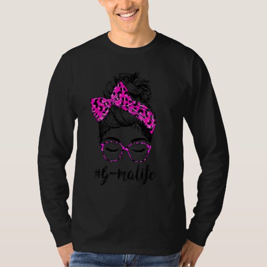 Clasy G Ma Life Messy Bun Pink Leopard Print Moth Tシャツ (正面)