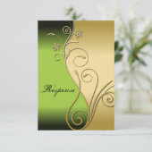 Clasy Green金ゴールドフローラ結婚の応答RSVP 出欠カード (スタンド正面)