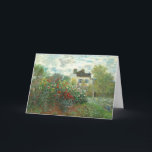 Claude Monetによるアルゼンテイユのアーティストガーデン カード<br><div class="desc">1873年のアルゼンチュイルのアーティストガーデン絵画は、クロード・モネの作品で、白い家の前に囲まれた庭の大部分を埋め尽くす花の茂み、おそらくバラのバンクを特徴としている。バラには赤、黄淡い色の色、錆びオレンジ、シェルピンクの赤いカニとストロークを、緑にはケリー、ティール（緑がかった色）、森の緑を使用してシーンを作成する。花の雲は組成の離れ2/3の大部分を占め、シャムロックとモスグリーンとデルフィニウムブルーのカニは草や他の植物を指しのまわりにている。バラの右側には、カップルが遠くのフェンスの近くを歩く。私の素晴らしアートイメージは公共ギャラリーから調達され、高品質のプリントを提供するために高解像度で最適化される。</div>