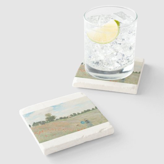 Claude Monetのアルゼンテイユ近くのポピー畑 ストーンコースター (横)