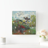 Claude Monet – アルジェンテウイルのアーティストガーデン スクエア壁時計 (ホーム)