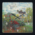Claude Monet – アルジェンテウイルのアーティストガーデン スクエア壁時計<br><div class="desc">アルゼンチュイルのアーティストガーデン/ダリアと庭園の一角 – クロード・モネ，キャンバス上の油,  1873</div>