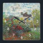 Claude Monet – アルジェンテウイルのアーティストガーデン スクエア壁時計<br><div class="desc">アルゼンチュイルのアーティストガーデン/ダリアと庭園の一角 – クロード・モネ，キャンバス上の油,  1873</div>