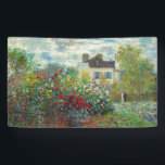 Claude Monet – アルジェンテウイルのアーティストガーデン 横断幕<br><div class="desc">アルゼンチュイルのアーティストガーデン/ダリアと庭園の一角 – クロード・モネ，キャンバス上の油,  1873</div>