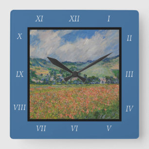 Claude Monet 絵画's, Poppy Field at Giverny スクエア壁時計