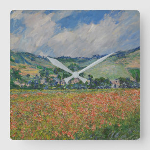 Claude Monet 絵画's, Poppy Field at Giverny スクエア壁時計