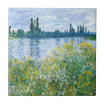 Claude Monet – 花を銀行に タイル<br><div class="desc">クロード・モネ – ヴェテウイル近郊のセーヌ川の土手の花</div>