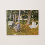 Claude Monet Painting, Edge of a Wood by Sargent ジグソーパズル<br><div class="desc">Claude Monet Painting By the Edge of a Wood (c. 1887) by John Singer Sargent is a vintage Victorian fine art portrait painting. Claude Monet is painting a landscape on a painter's canvas in a meadow by the edge of a forest. His future second wife (Alice Hoschedé) is watching him...</div>