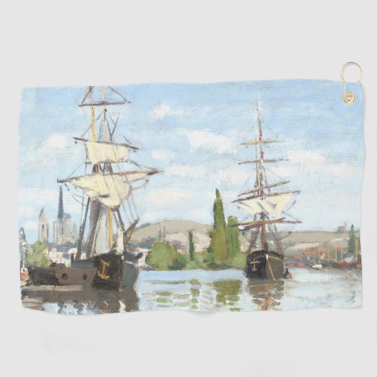 Claude Monet. Ships Riding on the Seine at Rouen ゴルフタオル (横)